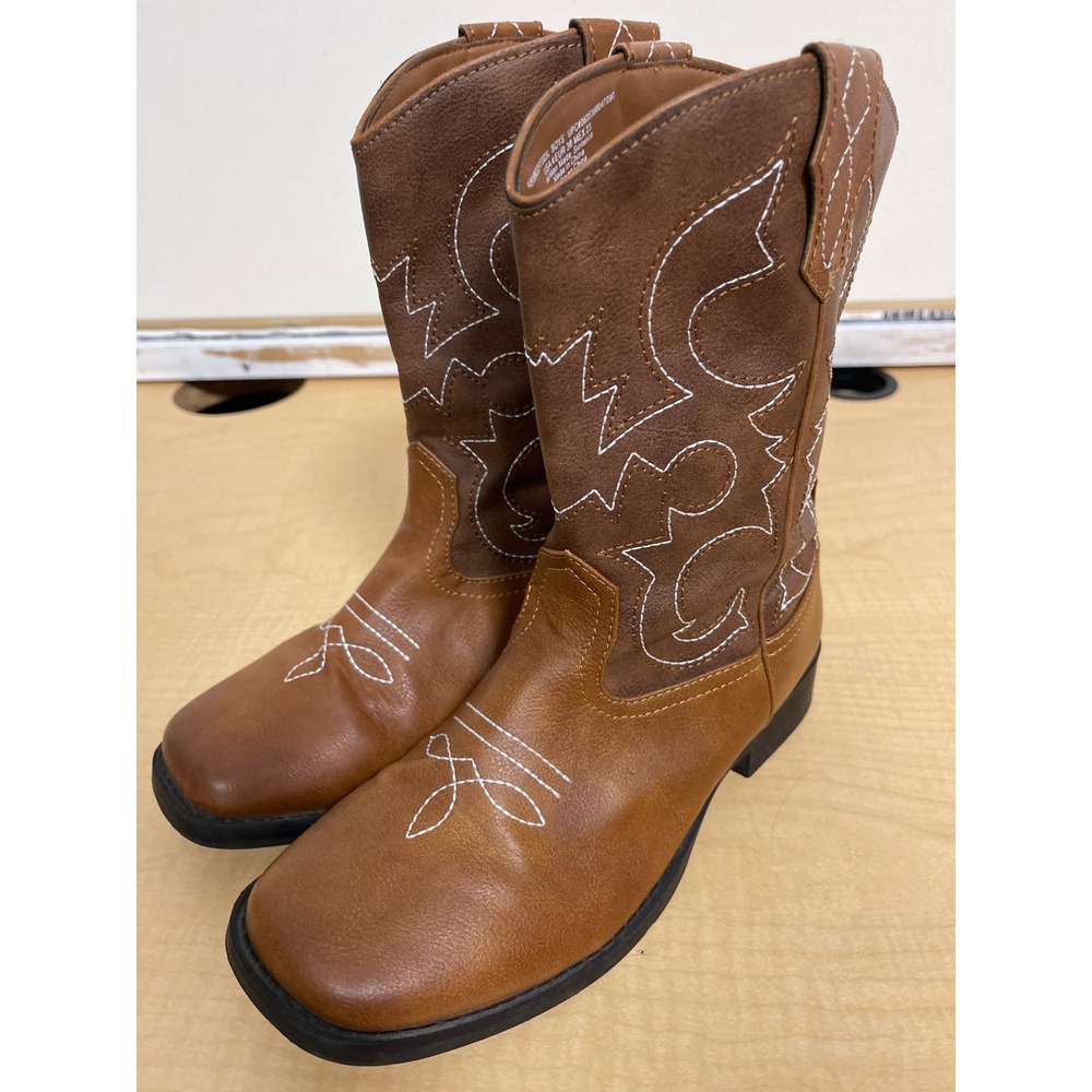 Wonder Nation Boys Brown Western Cowboy Boots Square Toe Size 4 BBWN22FF003L